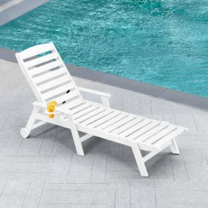 SeeHill Pearl HDPE Patio Chaise Lounge Chair, 78.4'' Outdoor Adirondack Lounger with Wheels & Cup Holder, 5-Position Adjustable