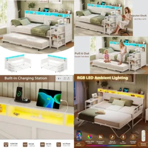 Farmhouse Style Twin Daybed with Storage Drawers and Pop-Up Trundle, Convertible to King Size