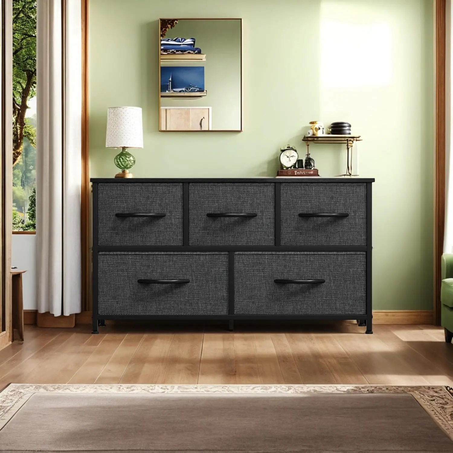 Dresser with 5 Drawers - Fabric Storage Tower, Black Dresser & Chest of Drawers, Organizer Unit for Bedroom - Image 2