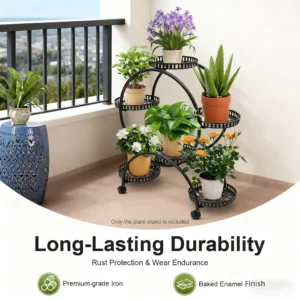 Metal Plant Stand 4-Tier Flower Pot Holder with Wheels Heavy Duty Wheeled Plant Storage Rack Home Garden Plant Display Shelf