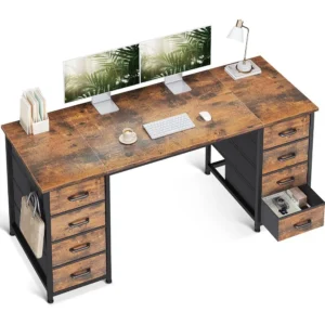 55 Inch Computer Desk with 8 Fabric Drawers for Modern Home Office Study and Gaming Setup Featuring Large Storage Capacity and