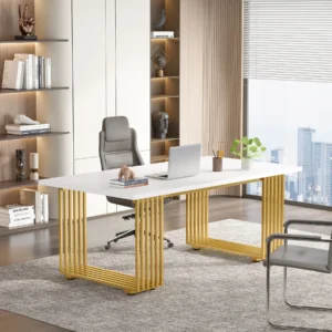 Tribesigns Modern Office Desk, 70.9" Wooden Computer Desk,Executive Desk with Gold Metal Legs, Large Workstation Home Office