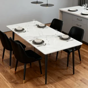 Modern Dining Table for 4-6 People Kitchen Restaurant Dining Room Table Sintered Stone Top Metal Legs No Chairs