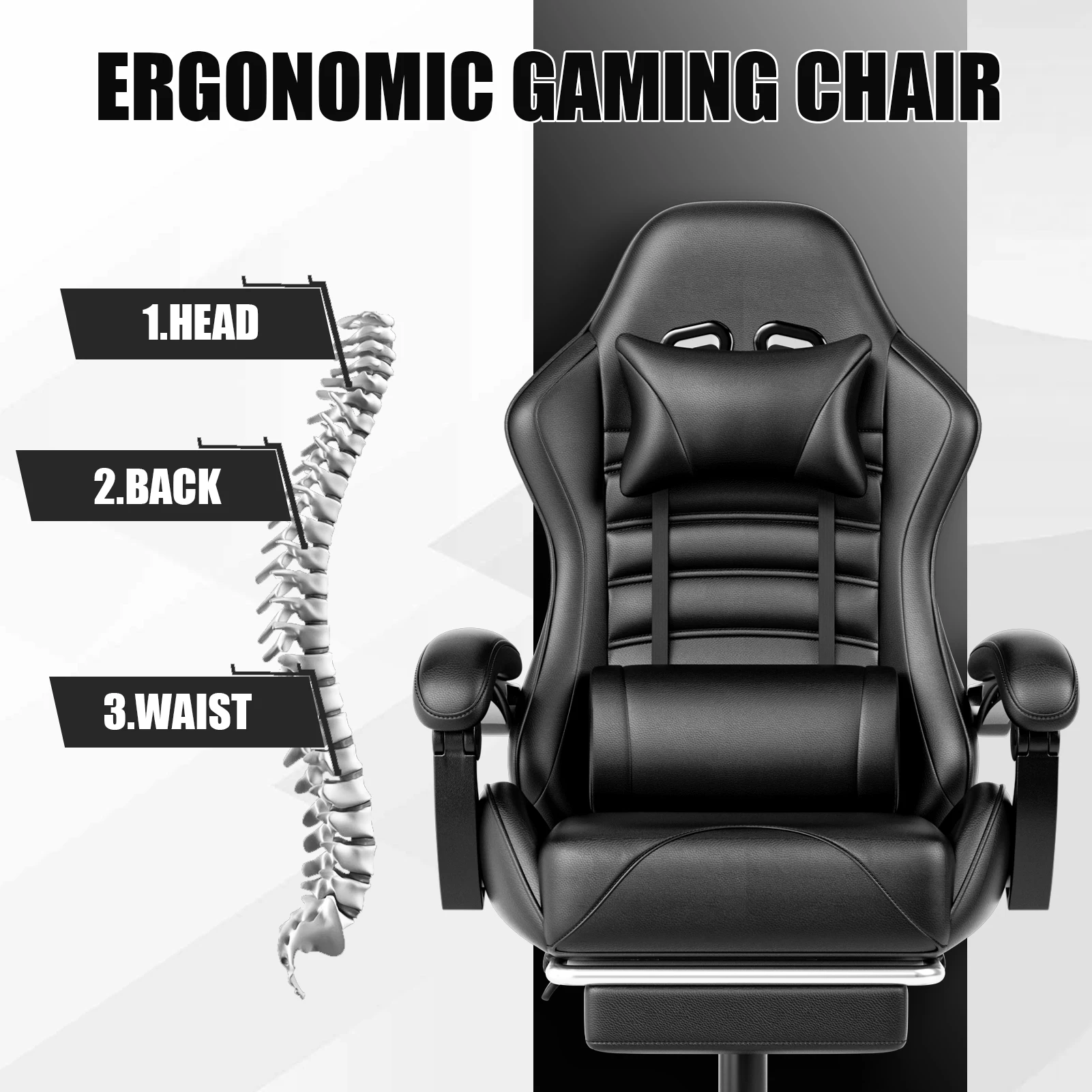 Ergonomic Gaming Chair with Footrest, Racing Style Video Game Chair for Adults, Reclining Gamer Chair Office Chair - Image 5