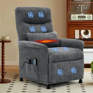 Recliner Chair for Adults with Heated amp Massage, Adjustable Electric Reclining Chair Sofa Lumbar Support Pillow, Single Sofa