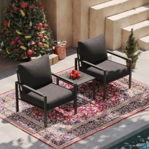 Patio Set Outdoor Metal Furniture with 2 Armchairs and Side Table, Garden, Backyard, Porch, Balcony, All-Weather Metal Chairs wi