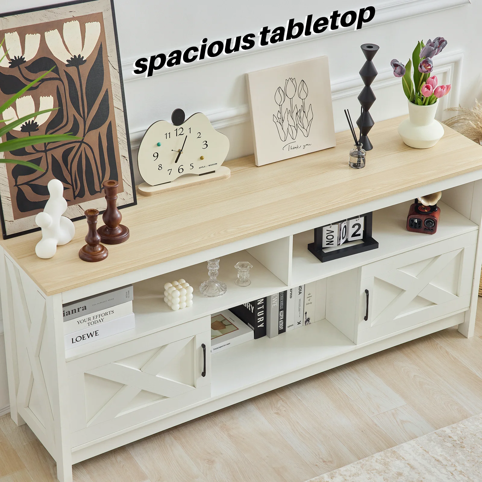 REDLIFE TV Stand for TVs Up to 65 inches Entertainment Center w/ Power Outlet Storage Cabinet Three Open Shelves for Living Room - Image 4