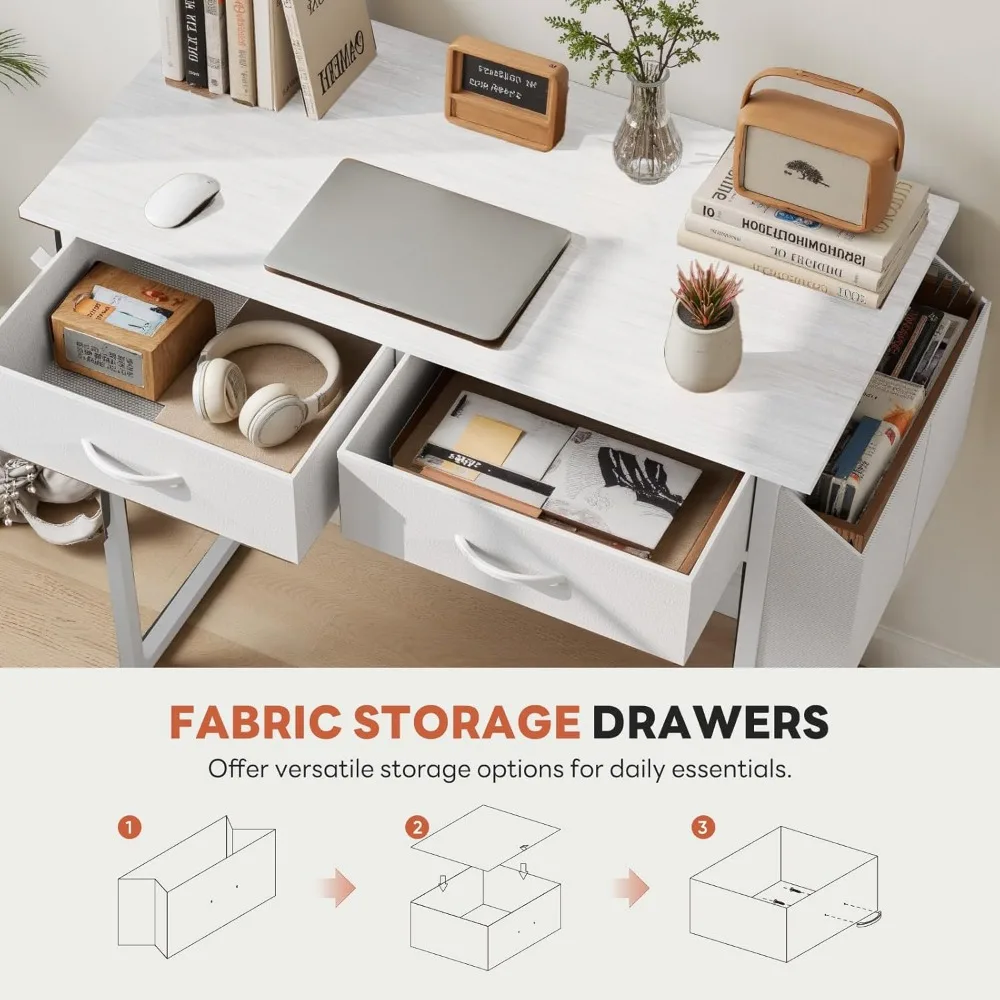 32" Home Office Desk with Drawers, Storage Bag & Adjustable Feet - White Gaming Study Table - Image 6