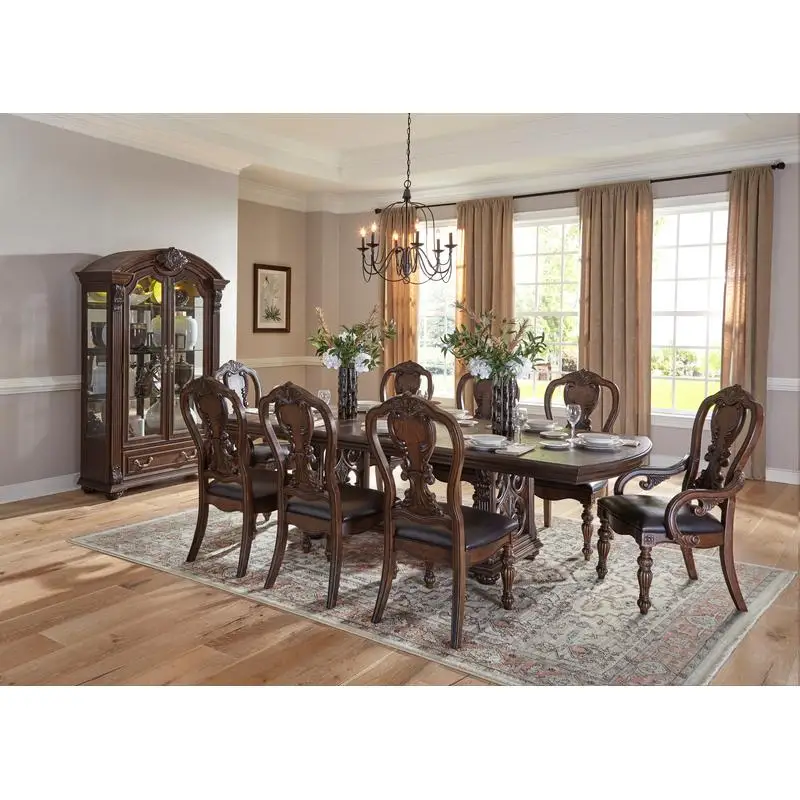 Luxurious 9-Piece Formal Dining Set, Dark Oak Finish, Table w/ Extension Leaf, 2 Armchairs & 6 Side Chairs, Elegant Wooden - Image 2