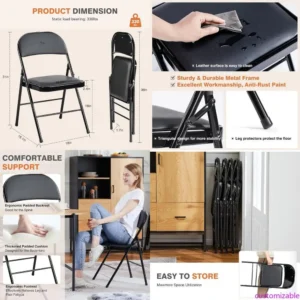 16 Leather-Padded Metal Folding Chairs, Durable and Easy Storage for Outdoor Use