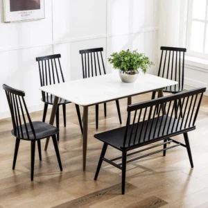 Set of 4 Black Wooden Spindle Chairs for Dining Room, Country Farmhouse Style Kitchen Side Chairs