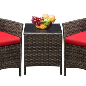 Patio Furniture Sets Outdoor PE Rattan Wicker Chairs with Soft Cushion and Glass Coffee Table for Garden Backyard Porch Poolside