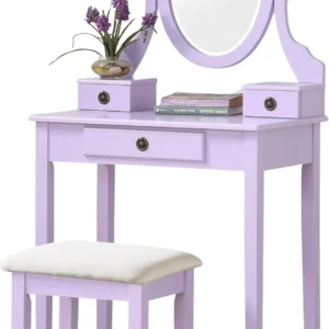 Roundhill Furniture Moniys Wood Moniya Makeup Vanity Table and Stool Set, Makeup Vanities