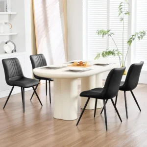 Black Dining Chairs Set of 4, Dining Chairs with Thick Cushions, PU Leather Upholstered Kitchen Dining Room Chairs with Metal