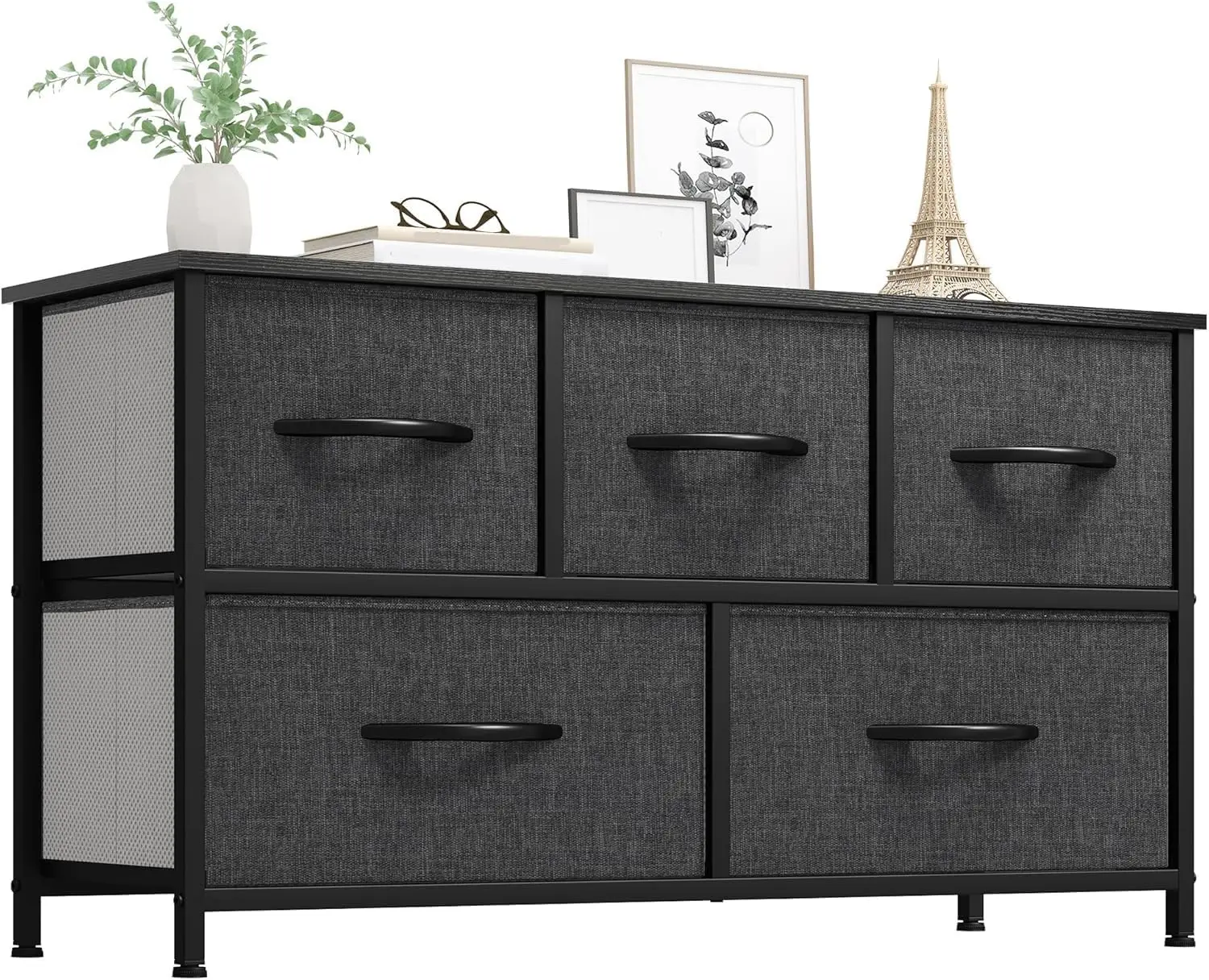 Dresser with 5 Drawers - Fabric Storage Tower, Black Dresser & Chest of Drawers, Organizer Unit for Bedroom