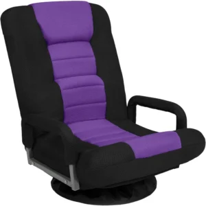 360° Swivel Floor Gaming Chair - Lumbar Support, Armrests, Adjustable Foldable Backrest for TV/Reading/Games (Black/Purple)