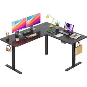 L Shaped Standing Desk with Adjustable Height Dual Motor Electric Mechanism for Home Office Setup 63x55 Inch Sit-Stand Up Works
