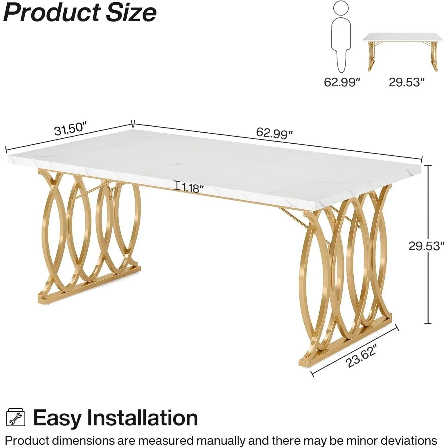 Modern Dining Table, 63" Large Kitchen Table for 4-6 People, Unique Rectangular Dinner Table Kitchen & Dining Room Furniture - Image 2