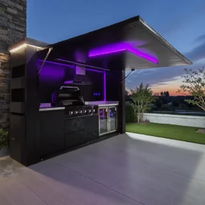 Customized Garden Kitchen with Modular Cabinets and Grill Island Outdoor Kitchen Cabinets Aluminum casing LED light