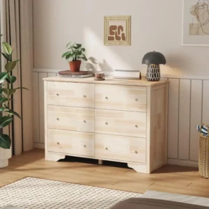 DIY Natural Wood 6-Drawer Dresser, Unfinished for Custom Color, Bedroom Furniture