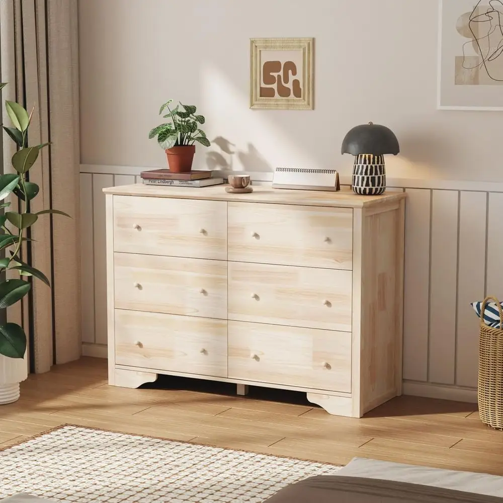DIY Natural Wood 6-Drawer Dresser, Unfinished for Custom Color, Bedroom Furniture