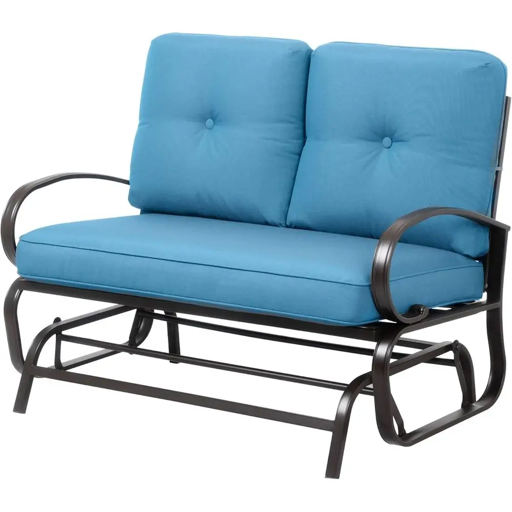 Metal Outdoor Patio Swing Glider Bench, Loveseat Rocking Chair, Wrought Iron Patio Furniture Steel Frame Glider Chair with Cushi