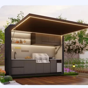 Garden Kitchen with Modular Cabinets and Grill Island Outdoor Kitchen Cabinets Aluminum casing LED Custom kitchenware